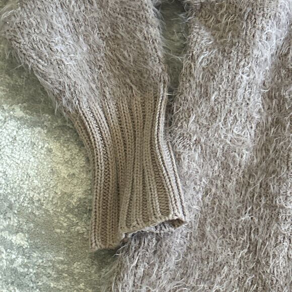 Express Longline Cardigan Sweater Womens Large Tan Eyelash Knit Hooded - Picture 5 of 10